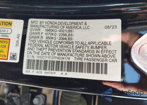 2023 Honda Accord Ex from USA, damaged, VIN 1HGCY1F37PA034178
